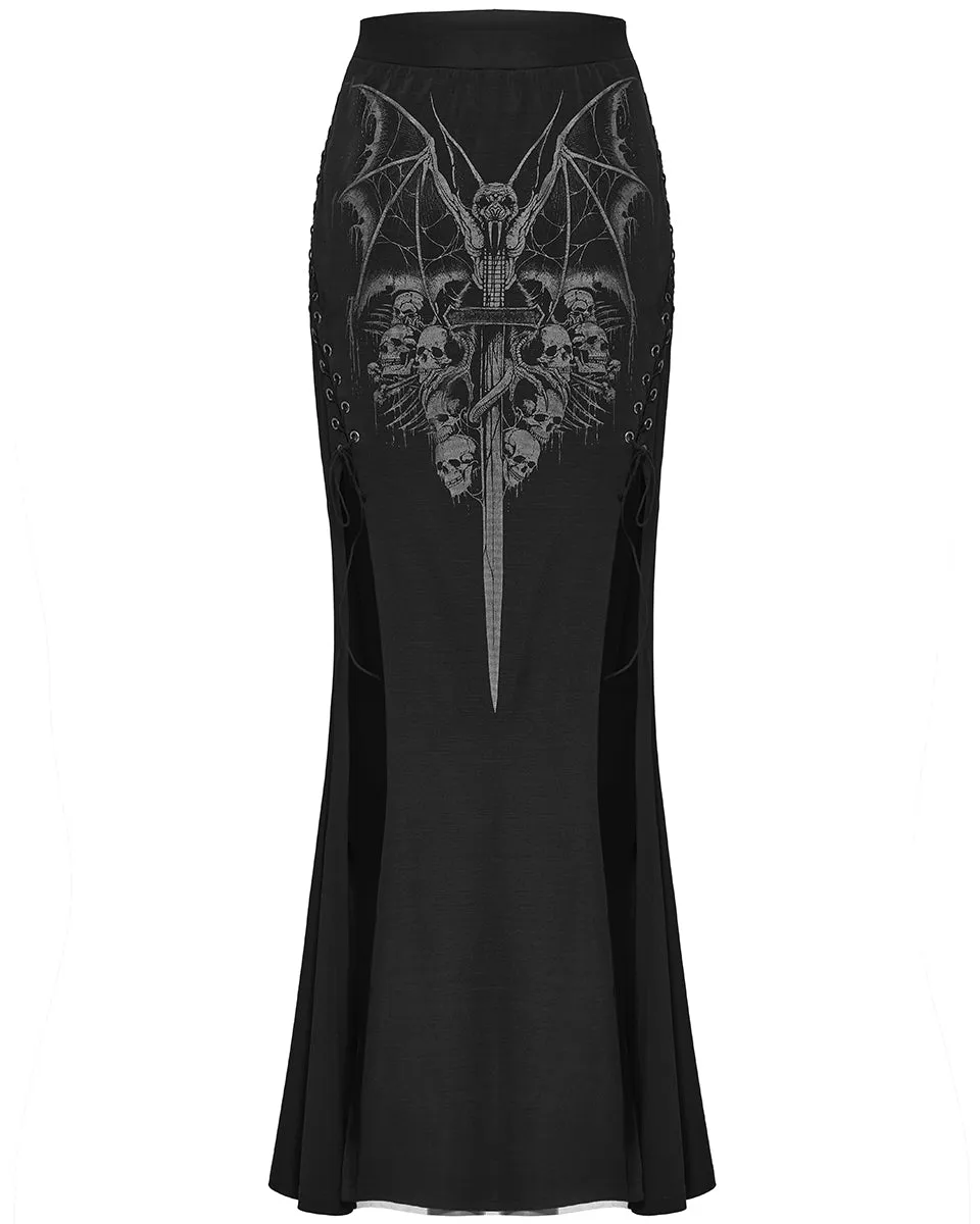 WQ-671BQF-BKF Womens Demonica Printed Gothic Mesh Skirt