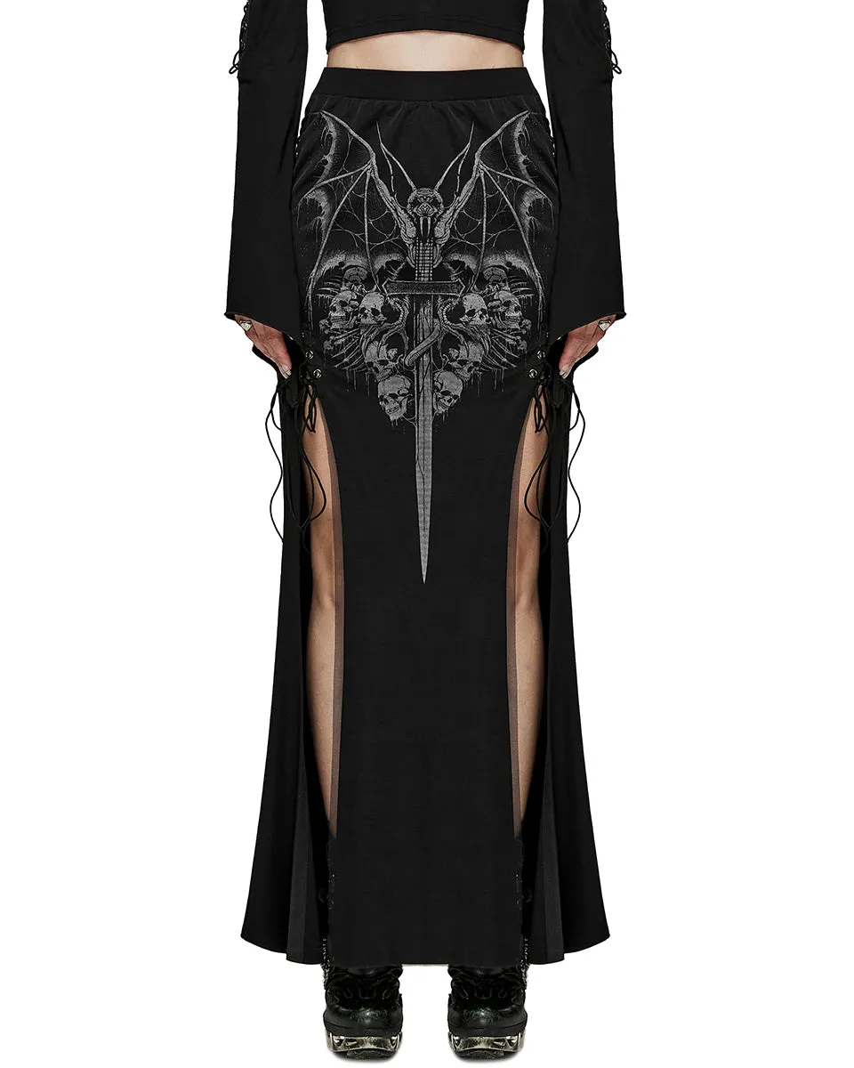WQ-671BQF-BKF Womens Demonica Printed Gothic Mesh Skirt