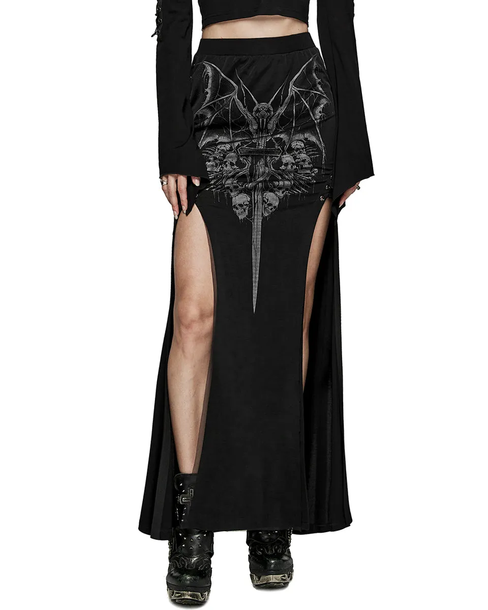 WQ-671BQF-BKF Womens Demonica Printed Gothic Mesh Skirt